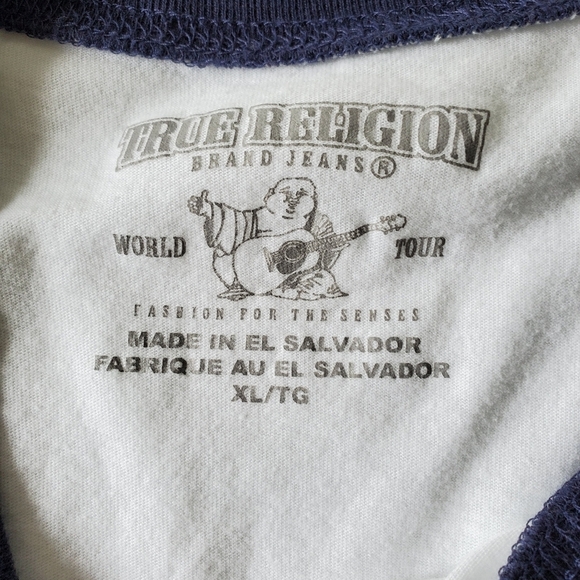 True Religion Horseshoe Buddha Men's Tee Shirt Size XL Logo Cotton Baseball Top - Picture 8 of 9